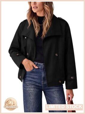 Women's Funnel Neck Cropped Trench Jacket Casual Short Coat